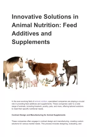 Innovative Solutions in Animal Nutrition Feed Additives and Supplements