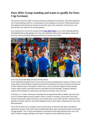 Euro 2024 Group standing and teams to qualify for Euro Cup Germany