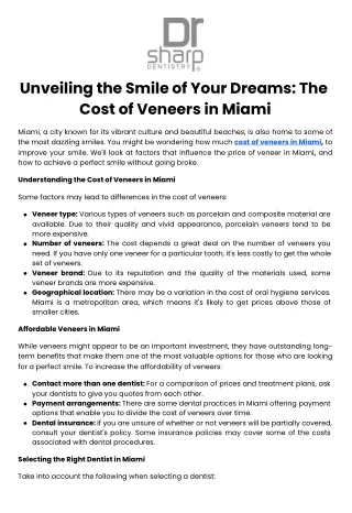 Unveiling the Smile of Your Dreams The Cost of Veneers in Miami