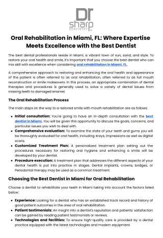 Oral Rehabilitation in Miami, FL Where Expertise Meets Excellence with the Best Dentist