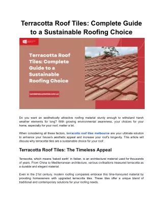 Terracotta Roof Tiles Complete Guide to a Sustainable Roofing Choice
