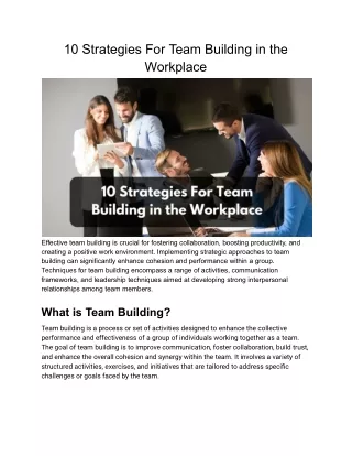 10 Strategies For Team Building in the Workplace