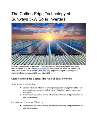 The Cutting-Edge Technology of Sunways 5kW Solar Inverters