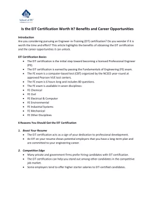 Is the EIT Certification Worth It Benefits and Career Opportunities