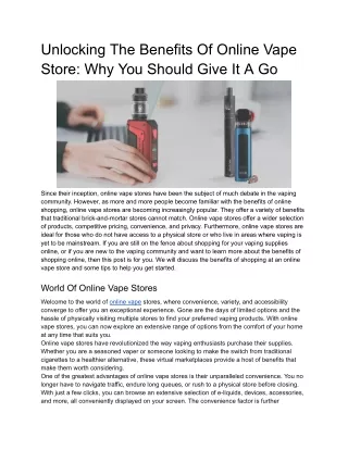 Online vape stores have revolutionized the way people shop for their vaping need