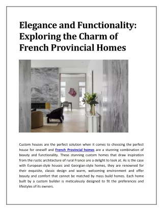 Elegance and Functionality: Exploring the Charm of French Provincial Homes