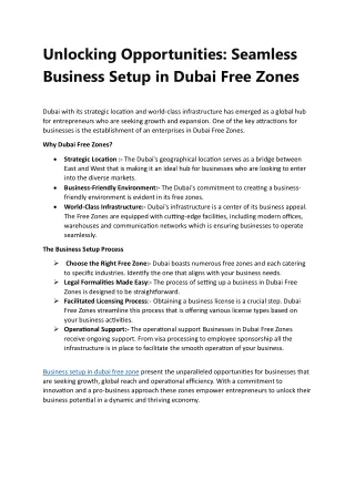 Business setup in dubai free zone