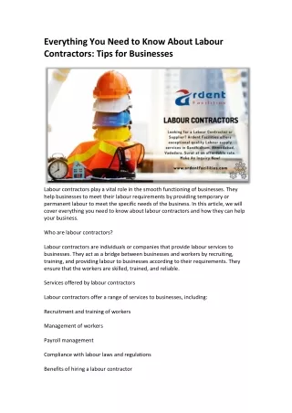 Everything You Need to Know About Labour Contractors Tips for Businesses