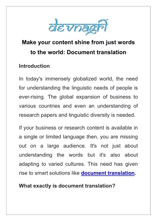 Make your content shine from just words to the world: Document Translation