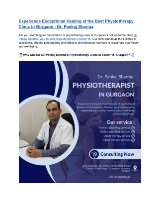 Best Physiotherapy Clinic in Gurgaon - Dr. Pankaj Sharma.