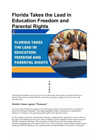 Florida Takes the Lead in Education Freedom and Parental Rights