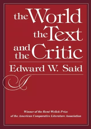 get [PDF] Download The World, the Text, and the Critic