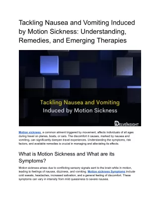 Tackling Nausea and Vomiting Induced by Motion Sickness