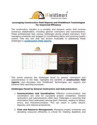 Leveraging Construction Field Reports and iFieldSmart Technologies for Improved Efficiency.