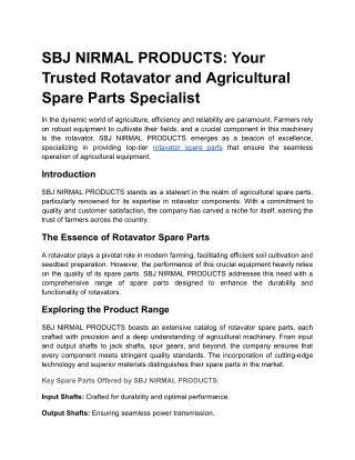 SBJ NIRMAL PRODUCTS: Your Trusted Rotavator and Agricultural Spare Parts Special