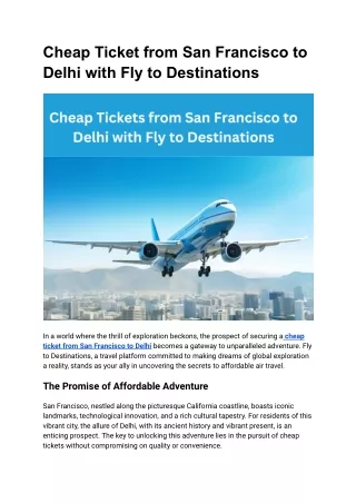 Cheap Tickets from San Francisco to Delhi with Fly to Destinations