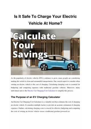 Clean Calcs - GP - Is It Safe To Charge Your Electric Vehicle At Home