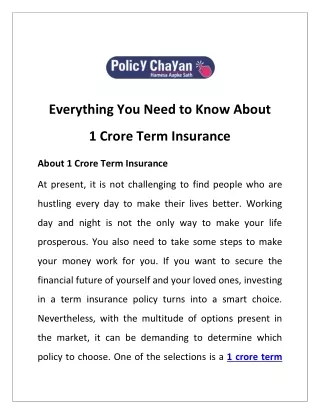 Everything You Need to Know About 1 Crore Term Insurance