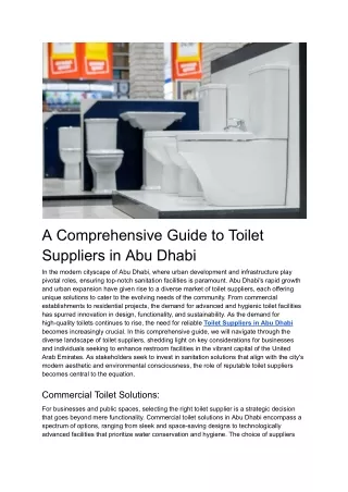 A Comprehensive Guide to Toilet Suppliers in Abu Dhabi