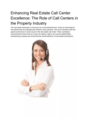 Enhancing Real Estate Call Center  Excellence_ The Role of Call Centers in the Property Industry