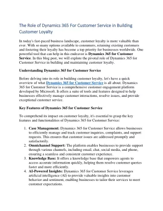 The Role of Dynamics 365 For Customer Service in Building Customer Loyalty