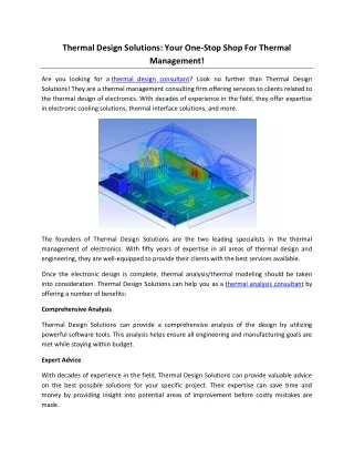 Thermal Design Solutions: Your One-Stop Shop For Thermal Management!