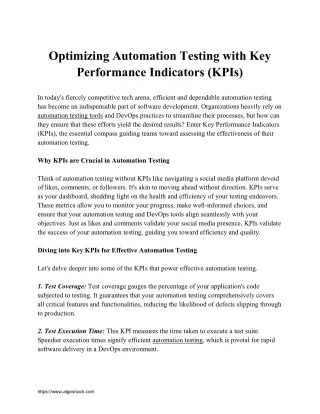 Optimizing Automation Testing with Key Performance Indicators (KPIs)