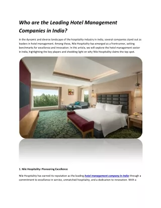Who are the Leading Hotel Management Companies in India