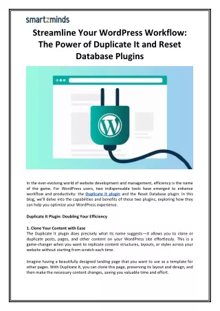 Streamline Your WordPress Workflow The Power of Duplicate It and Reset Database Plugins