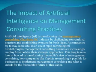 The Impact of Artificial Intelligence on Management Consulting Practices