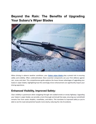 Subaru Wiper Blades' Precision for Clear Vision