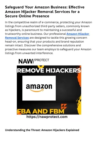 Safeguard Your Amazon Business Effective Amazon Hijacker Removal Services for a Secure Online Presence