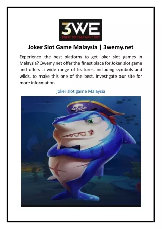 Joker Slot Game Malaysia  3wemy.net