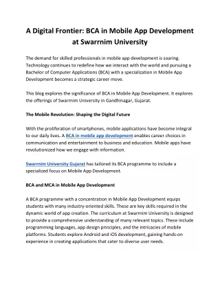 A Digital Frontier - BCA in Mobile App Development at Swarrnim University