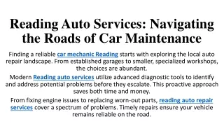 Reading Auto Services Navigating the Roads of Car Maintenance