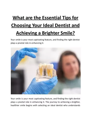 What are the Essential Tips for Choosing Your Ideal Dentist and Achieving a Brighter Smile