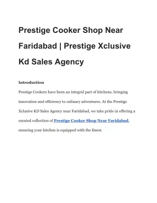 Prestige Cooker Shop Near Faridabad | Prestige Xclusive Kd Sales Agency