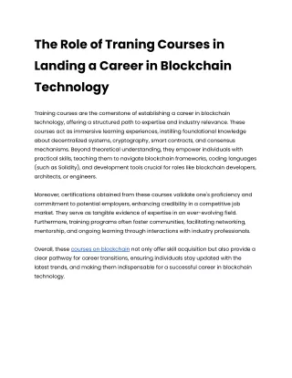 The Role of Traning Courses in Landing a Career in Blockchain Technology