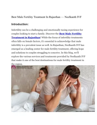 Best Male Fertility Treatment In Rajasthan — Neelkanth IVF