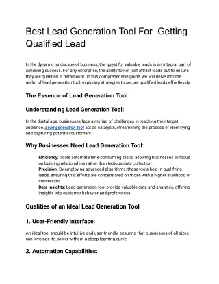 Best Lead Generation Tool For  Getting Qualified Lead