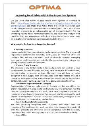 Improving Food Safety with X-Ray Inspection Systems