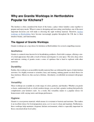 Why are Granite Worktops in Hertfordshire Popular for Kitchens