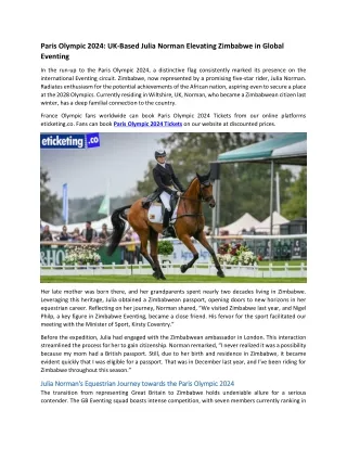 Paris Olympic 2024 UK-Based Julia Norman Elevating Zimbabwe in Global Eventing