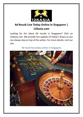 4d Result Live Today Online in Singapore  126asia