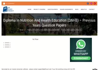 Diploma In Nutrition And Health Education Dnhe Previous Years Question Papers