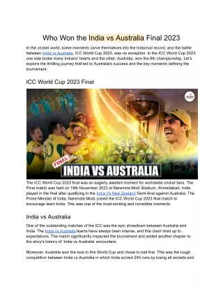 Who Won the India vs Australia Final 2023