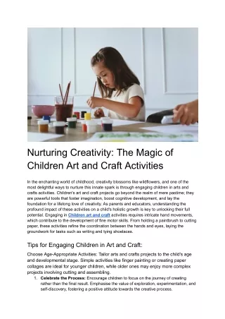 Nurturing Creativity_ The Magic of Children Art and Craft Activities