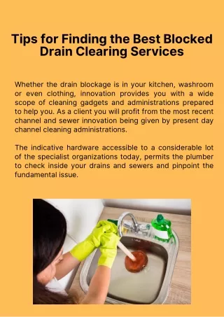 Tips for Finding the Best Blocked Drain Clearing Services