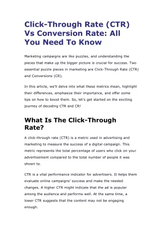 Click through Rate VS Conversion Rate