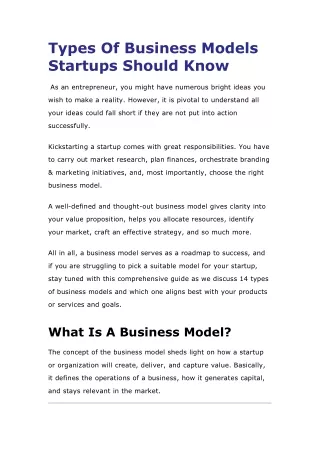 Types Of Business Models Startups Should Know